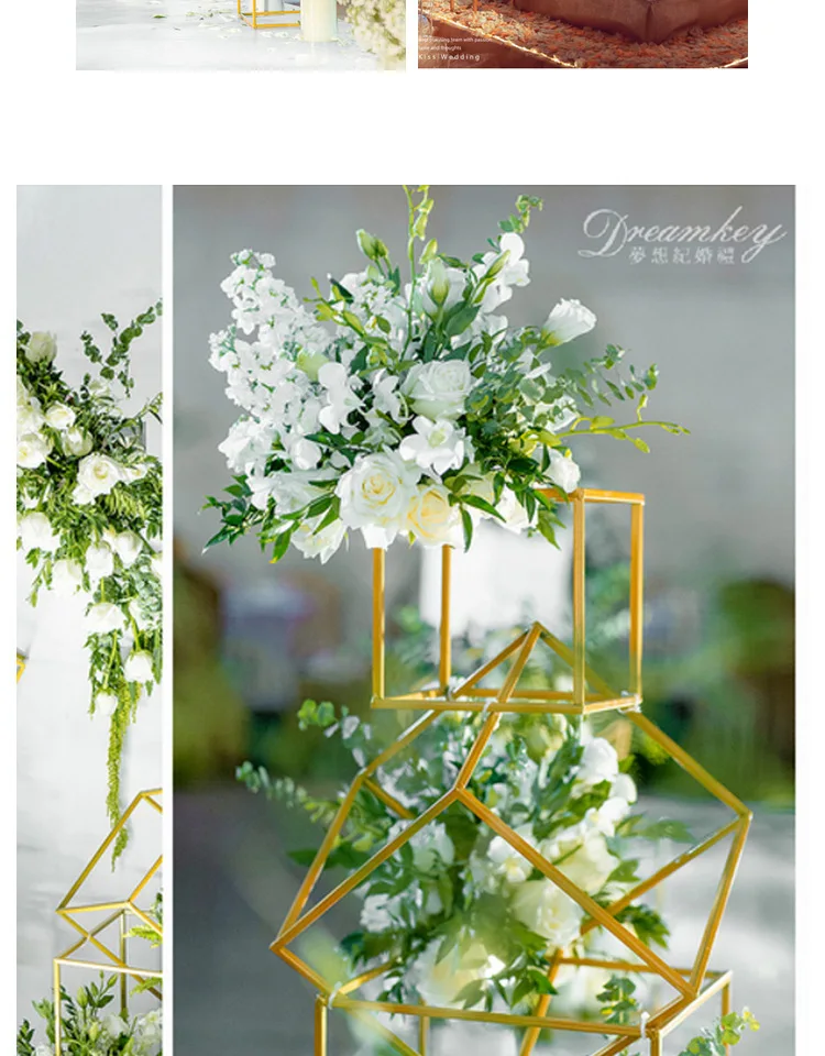 Wedding Prop flower stand arch road lead decor artificial flower wrought metal iron square block wedding birthday party decor