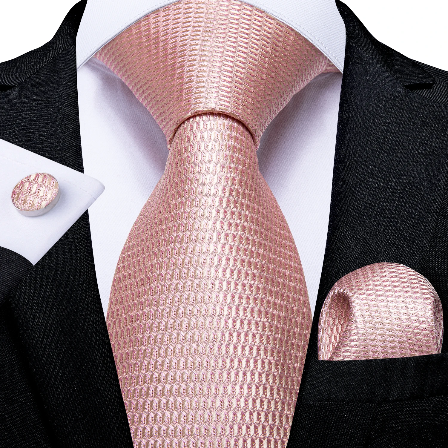 Luxuriöse blaue karierte Krawatten für Herren, solide Hochzeitsaccessoires, Krawatte, Einstecktuch, Manschettenknöpfe-Set, Gravatas, Herren-Geschenk von DiBanGu – Detail 10