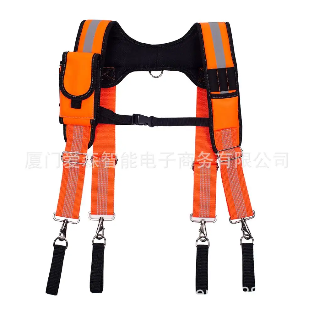 Tool suspender reduce load Heavy Duty Work Tool belt Suspender H-shaped suspendable tool bag fluorescent orange reflective strip