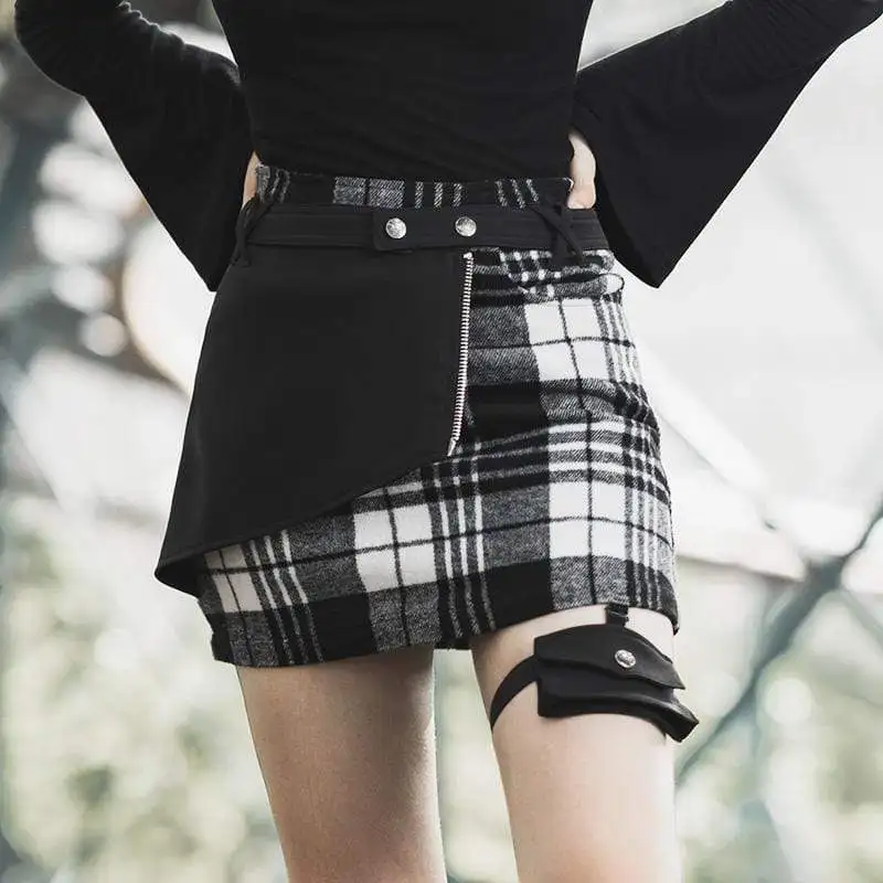 Панк рейв женские двухслойные обтягивающие плед Фасонная юбка PQ 660BQ Азиатский