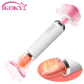IKOKY Magic Wand Nipple Clitoris Tongue Licking Vibrator 3 in 1 Powerful G-Spot Stimulator Sex Toys for Women 1