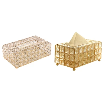 

2 Pcs Style Metal Crystal Tissue Box Removable Tissue Tissue Napkin Holder, 21 X 12.5 X 6.3cm & 20 X 12 X 10cm