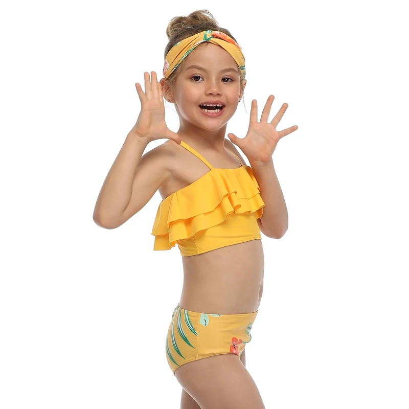 2020 New Children Lotus Leaf Bikini Suit Two Pieces Floral Summer Set Swimsuit Swimwear For Girls Kid Printing Swim Bathing Suit