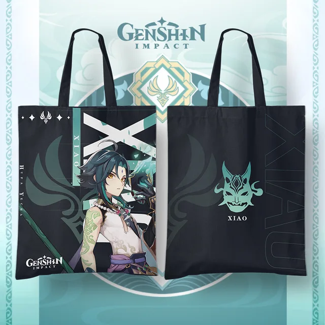 Genshin Impact Anime Cosplay Baal Kazuha Canvas Tote Bag Zhongli Yoimiya Xiao Ayaka Ganyu Hu Tao Klee Kids Collection Gifts Xiao