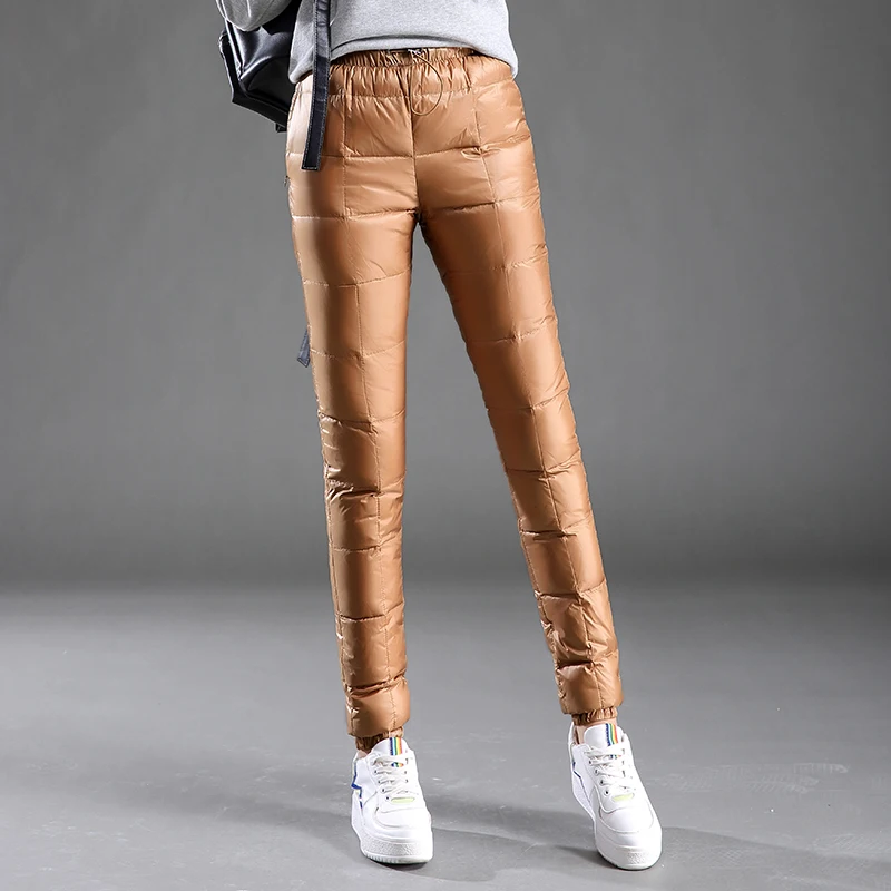 

FMFSSOM 2019 New Autumn Winter Women 85% White Duck Down Pencil Pants Ladys Winter Warm Thick Trousers Female Casual Pants