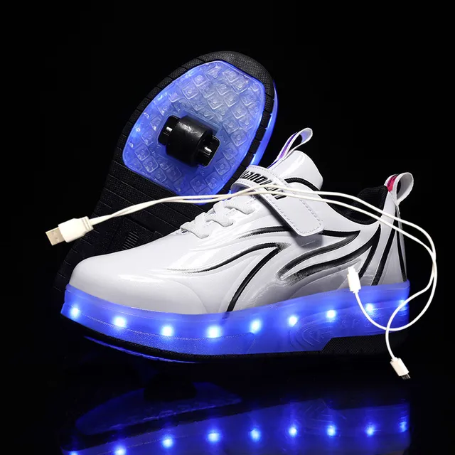 Size 28 40 Led Wheel Sneakers for Kids Adult USB Charging Glowing Roller Shoes with Lights Double Wheels Skate Shoes| | -