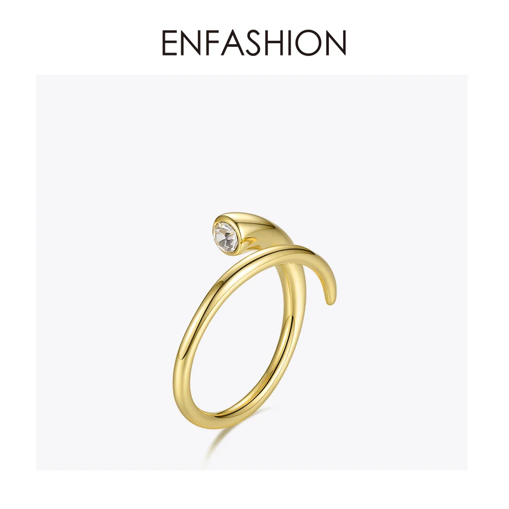 ENFASHION, кривое кольцо с кристаллами, золотого цвета, кольца для женщин, аксессуары для пальцев, модное ювелирное изделие, подарки R194010