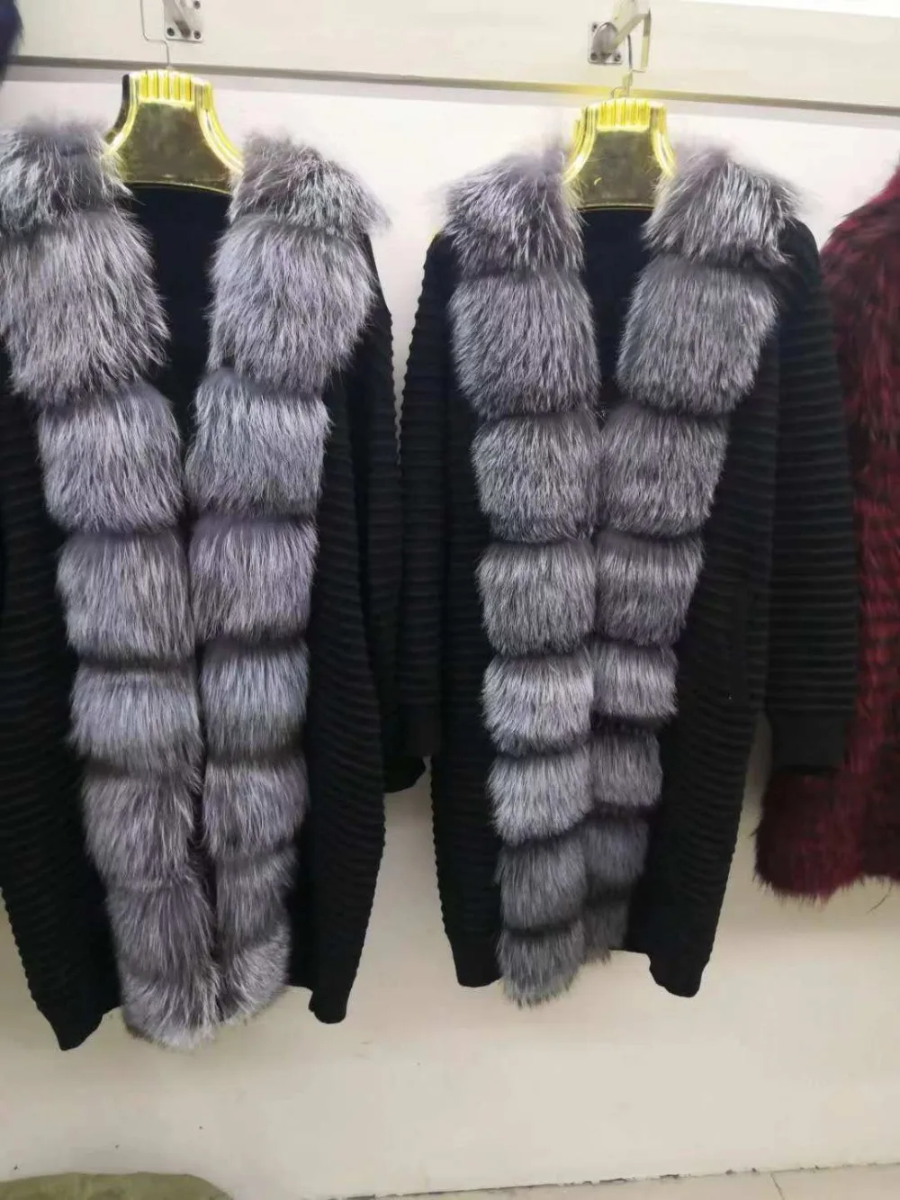 Clearance EIFURKOP Women real fur coat genuine wool knitting with fox collar warm winter coat real fox fur coat winter long outerwear 3