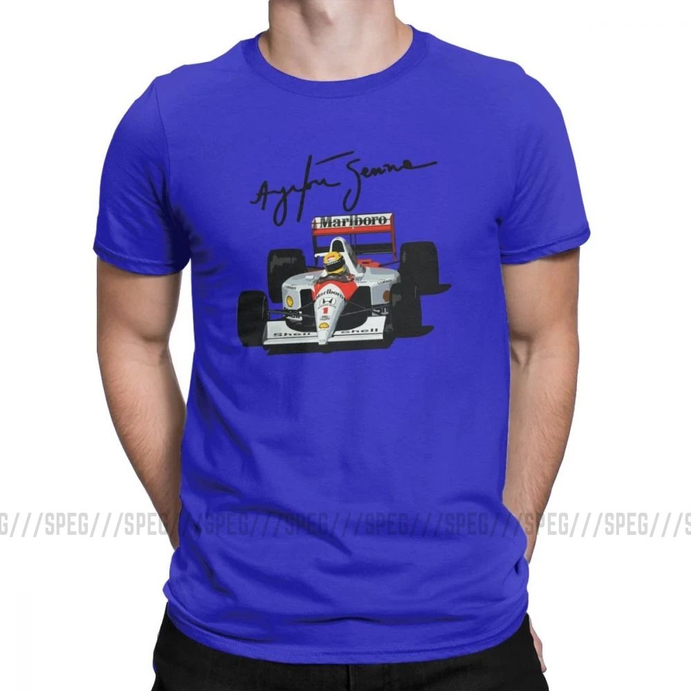 Ayrton Senna футболки для мужчин Винтаж Чистый хлопок футболка с круглым вырезом короткий рукав Футболка размера плюс топы для мужчин - Цвет: Синий