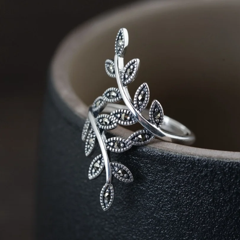 S925 Sterling Silver Leaves Ring For Girls Real Silver Women S Fashion Open Inlaid Leaf Ring Jewerly Gift Rings Aliexpress