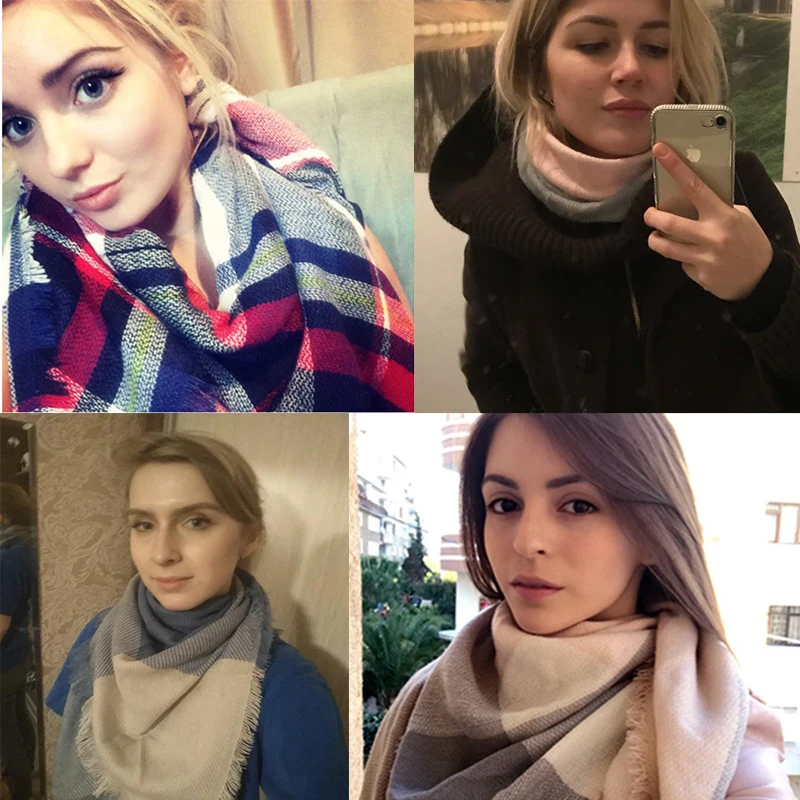 Вязанный весенний зимний женский шарф, клетчатый теплый кашемировый шарф, шали, роскошная брендовая бандана, женская накидка