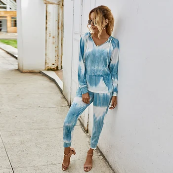 

2020 Hot Sale Women Clothing Set 2PCS Tie Dye Printed Women Pocket Sweatshirt Hoodies And Pants Set Ladies Casual Tracksuits D30