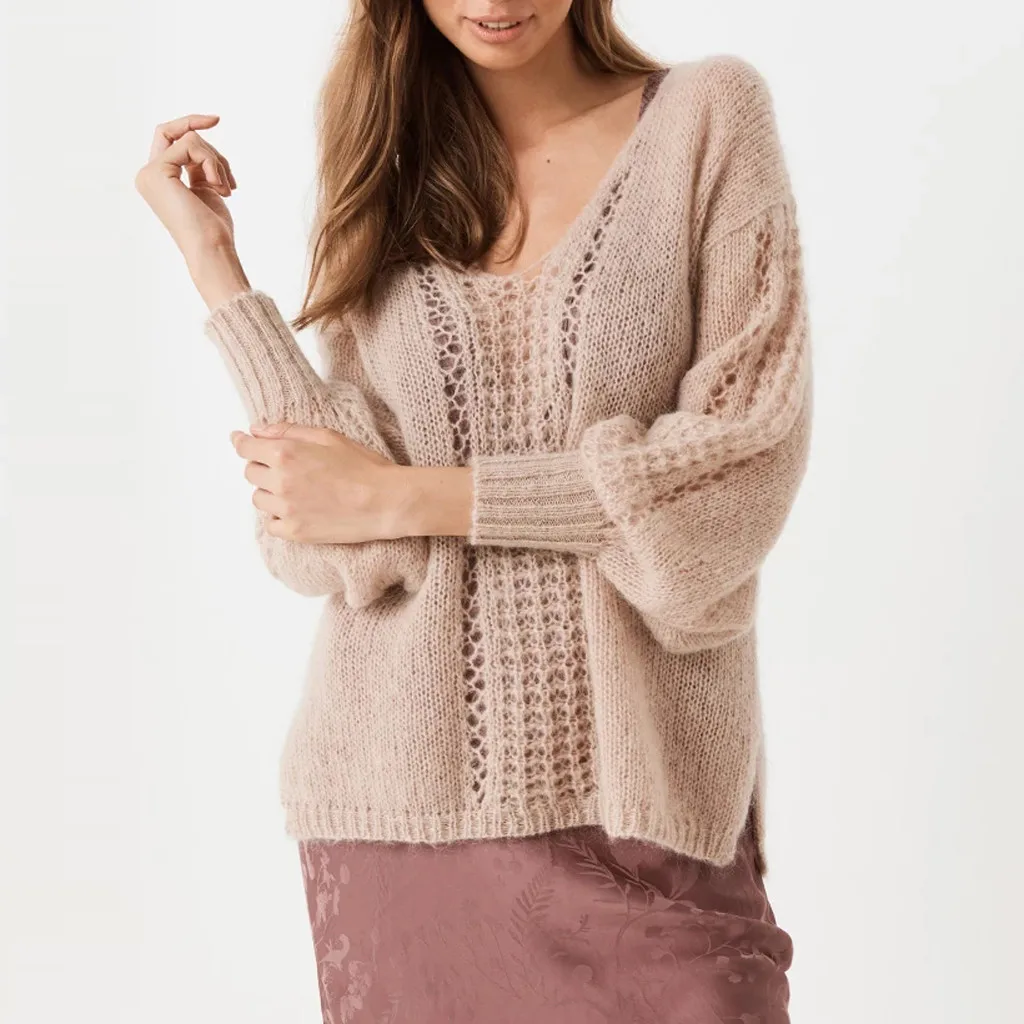 Женский свитер, повседневный однотонный кардиган для женщин, свитера с v-образным вырезом, открытая блузка с длинным рукавом, свитер Джерси, mujer invierno L826