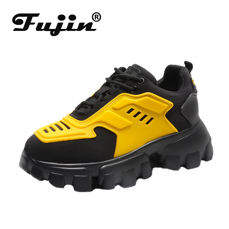 Baratos Fujin Sneakers mujer Otoño Invierno punta redonda Dropshipping moda gruesa parte inferior mezcla colores plataforma encaje Flock casual zapatos