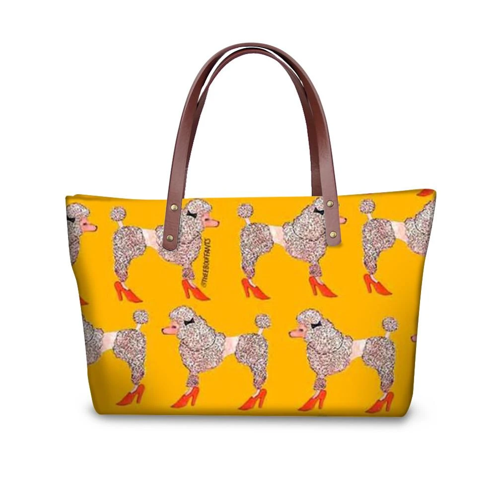 Bolsos de tacón alto con patrón de caniche para mujer, cartera grande de viaje, bolso de almacenamiento de cuero para niñas, Mochila bonita con cremallera mascotas|Cubos| - AliExpress