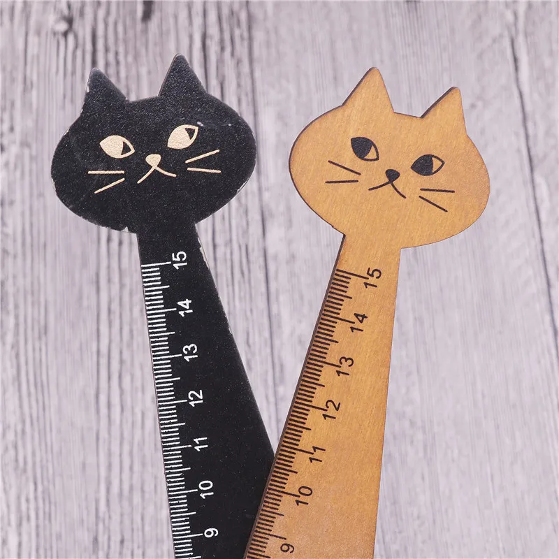 나무 눈금자 고양이 모양 귀여운 크리에이티브 학생 용품 소녀용 15cm 1 개, 카와이