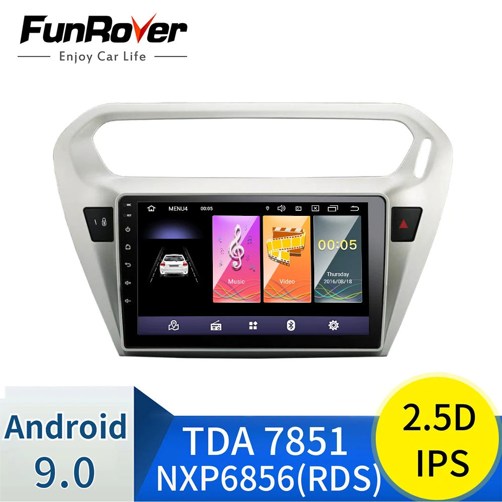 Funrover Android 9,0 GO автомобильный dvd-плеер gps навигация Мультимедиа для peugeot 301 Citroen Elysee радио 2013- 2 din gps