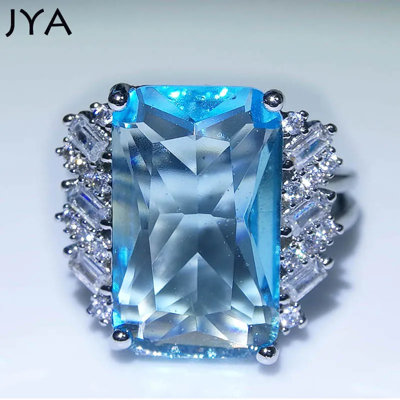

JYA Big Rings for Women Square Blue Crystal Colored CZ Rings Big Stone Fashion Jewelry Gifts for Men and Female 2018 No Fade