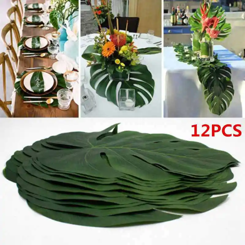 

12pcs Tropical Monstera Palm Leaves Vintage Jungle Plant DIY Artificial Leaf Wedding Decorations Table Home Decor Photography