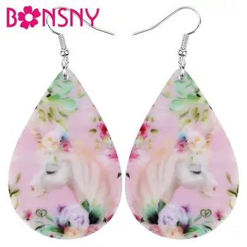 

Bonsny Acrylic Teardrop Anime Floral Unicorn Horse Earrings Drop Dangle Jewelry Ornaments For Women Girls Teens Kids Charm Gifts