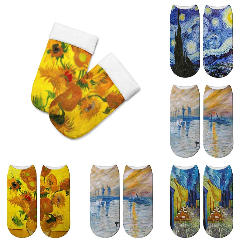 Носки с 3d рисунком подсолнуха для мужчин и женщин классические короткие носки