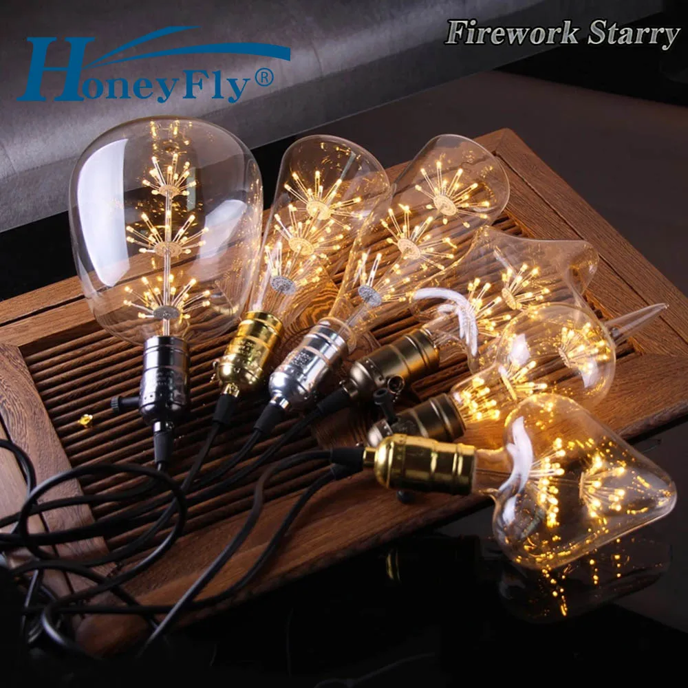 HoneyFly LED Edison Bulb E27 220V Vintage Starry Sky Lamp Retro Firework Dimmable Bulbs Home Christmas Decoration Club