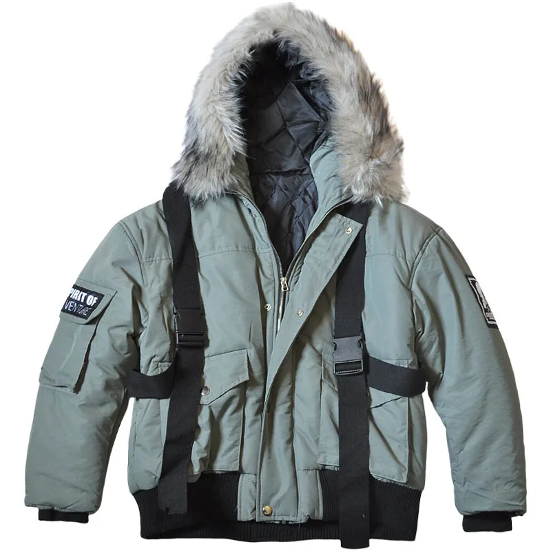 army green Зимние теплые Новые мужские модные хип-хоп толстые теплые меховые куртки пальто - Цвет: army green