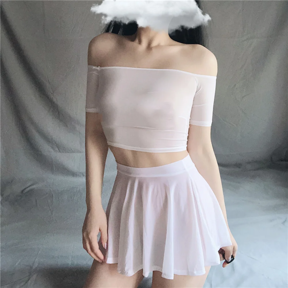 

Micro Mini Skirt Club Wear Sexy Sheer See Through Women Ice Silk A-Line Pleated Skirts Low Rise Waist Ruffled Skirt