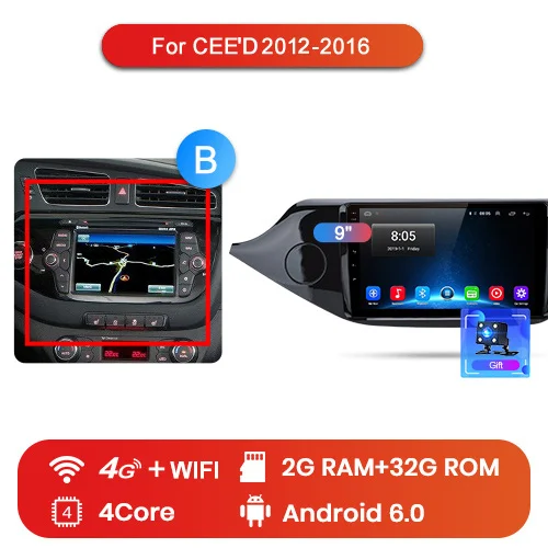 Junsun 2G+ 32G Android 9,0 для KIA Cee 'd CEED JD 2012 2013- Авто 2 din Радио стерео плеер Bluetooth gps навигация - Цвет: 4G (2GB 32GB) B