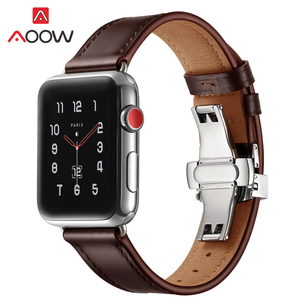 Ремешок из натуральной кожи для часов Apple Watch iwatch 4 40 мм 44 мм 38 мм 42 мм браслет с застежкой-бабочкой ремешок для iwatch 3 2 1