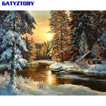

GATYZTORY Village Snow DIY Painting By Numbers Canvas Painting Home Wall Art Picture Coloring By Numbers For Home Decor 40x50cm