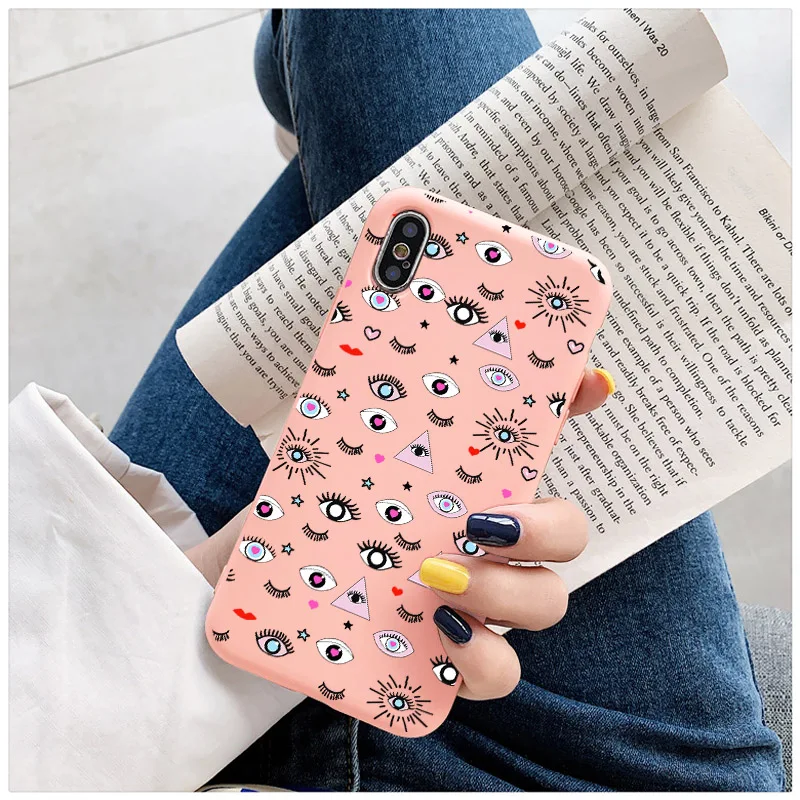 Cartoon pink Evil Eye Case For IPhone 12 11 Pro Max 6S 7 8 Plus SE2020 Xr Xs MAX Fashion Soft Tpu Silicone back Cover Phone Case