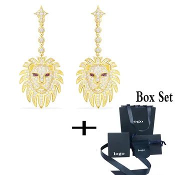 

New Fashion Charms Silver 925 Original Copy Jewelry,Yellow Silver Lion Statement Earrings With Synthetic Red Stone For Women