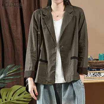 

Women's Solid Jackets ZANZEA Elegant Turn-Down Collar Coats Single Button Outwears Female Long Sleeve Cardigan Shirt Oversized