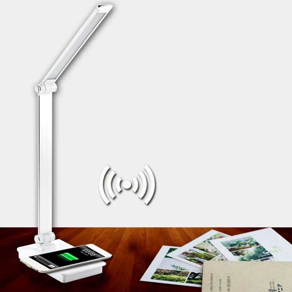 

2020 New LED Desk Lamp Wireless Charging For phone 360 Degree Rotation Touch Eye-protect Table lamp 3 Color With USB Cable