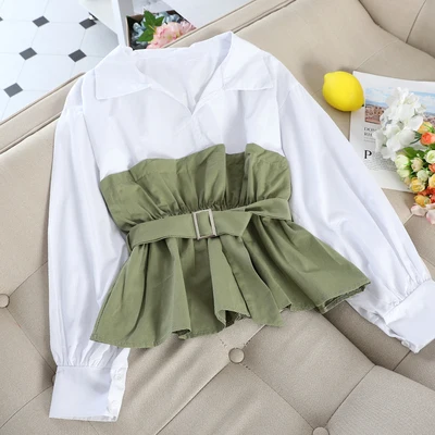 SINGRAIN, осенняя женская блузка рубашка мужская повседневные белые OL, рукавом, женские, свободные блузки повседневные - Цвет: green