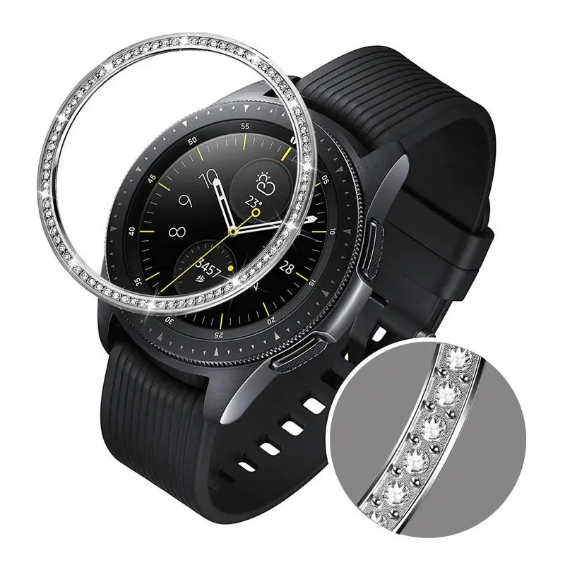 Silver Нержавеющая сталь и бриллиантовый ободок кольцо для samsung Galaxy Watch 42 мм для женщин розовое золото клейкий чехол Защита от царапин крышка - Цвет ремешка: Silver