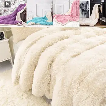 

Throw Blanket Bed Blanket Faux Fur Blanket Shaggy Super Soft Long Plush Double-Layer Polyester Hotel Sofa Keep Warm Bedding