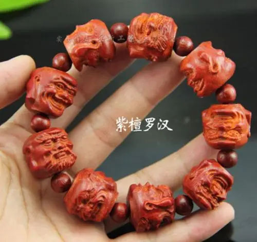 

20mm Red Sandalwood Hand Carving Beads Tibetan Buddhism Amulet Bracelet
