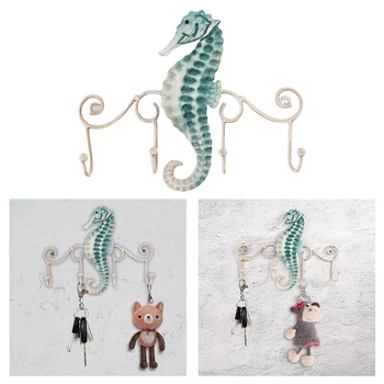 

Iron Seahorse Coat Hooks Rack with 4 Hook Wall Mounted Key Holder Home Decor