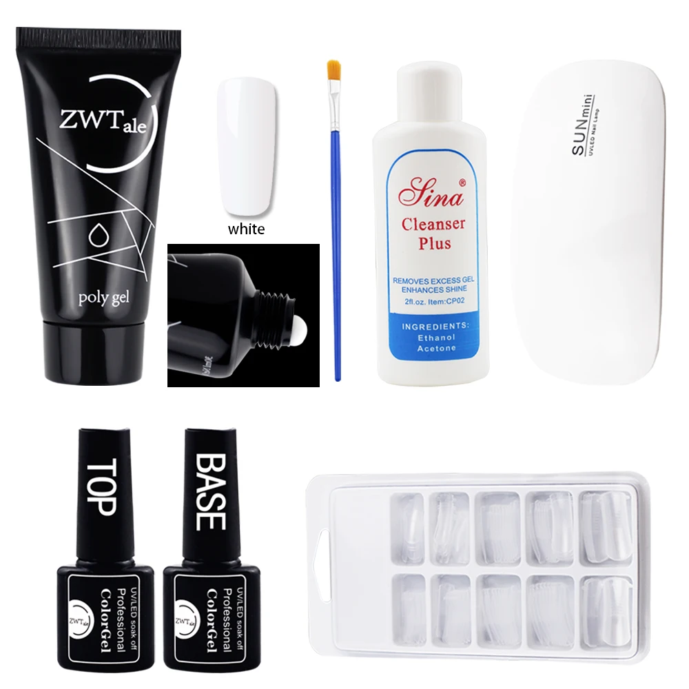 

White Quick Builder Poly Gel Set Slip Solution Polygel Kit Nail Extension Soak Off UV Manicure Nail Art Kit With Lamp Nail Tips