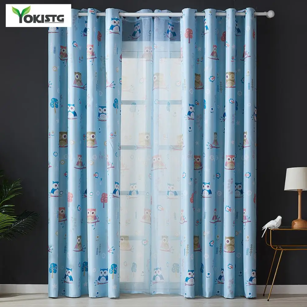 Затемненные шторы YokiSTG с рисунком совы готовые оконные затемненные для детей