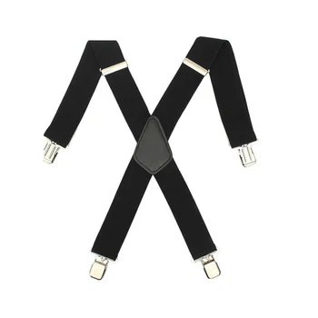 

Mens Women Black Elastic Suspenders Leather Braces X-Back Adjustable Clip-on New