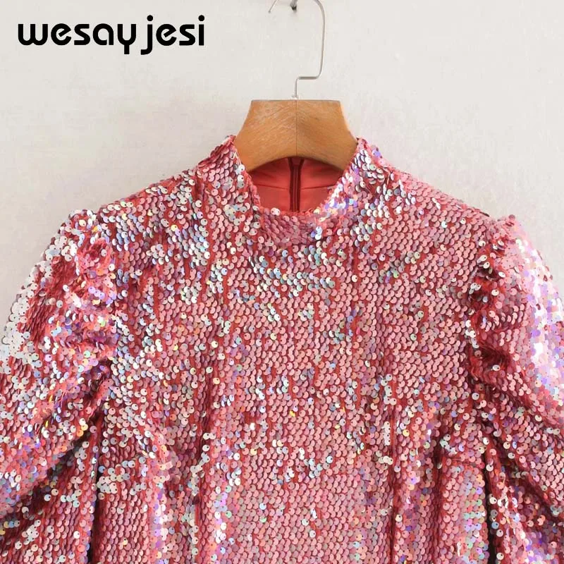 Новинка, женское платье, vestidos, английский стиль, модное, розовое, с блестками, с круглым вырезом, мини, сексуальное, vestidos de fiesta, вечернее платье