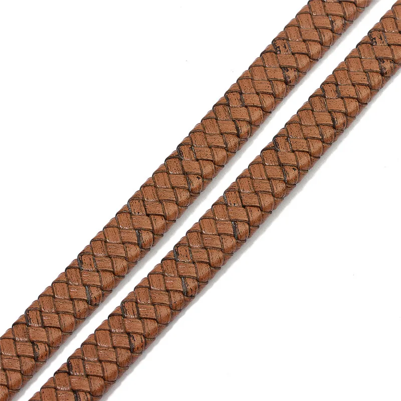 1yard/lot Width 10mm 12mm Braided Real Leather Cord Bracelet Findings Flat Leather Rope Thread For DIY Jewelry Making Wholesale