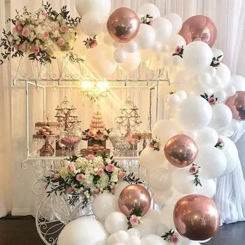 

90pcs Baby Baptism Decorations Rose Gold 4D Foil Balloons Arch Kit Big White Latex Globals Wedding Birthday Party Decor Favors
