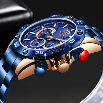 LIGE 2021 New Fashion Blue Mens Watches Top Brand Luxury Clock Sports Chronograph Waterproof Quartz Watch Men Relogio Masculino 2