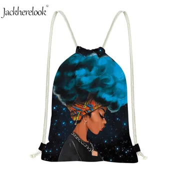 

Jackherelook Art African American Black Girl Drawstring Bags Women Afro Hair Beach Casual Backpack Travel Bags Ladies Gympack