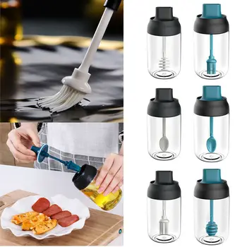 

6 Pcs Sets Spoon Cap Sealed Seasoning Bottle PP+Silicone+Soda Glass Kitchen Household Seasoning Jar Spoon Lid Integrated Brush
