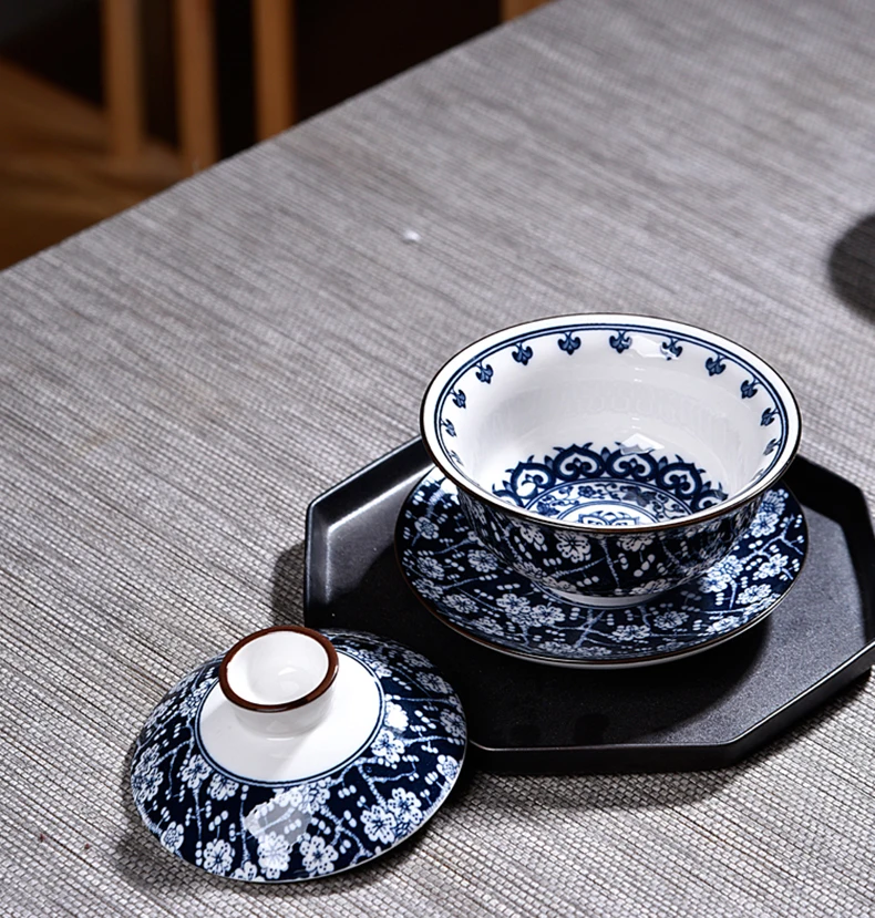 Gaiwan керамическая чайная соусница для тарелки набор крышек синие и белые фарфоровые пиалы для чая Посуда для напитков мастер чашка пуэр чайник контейнер